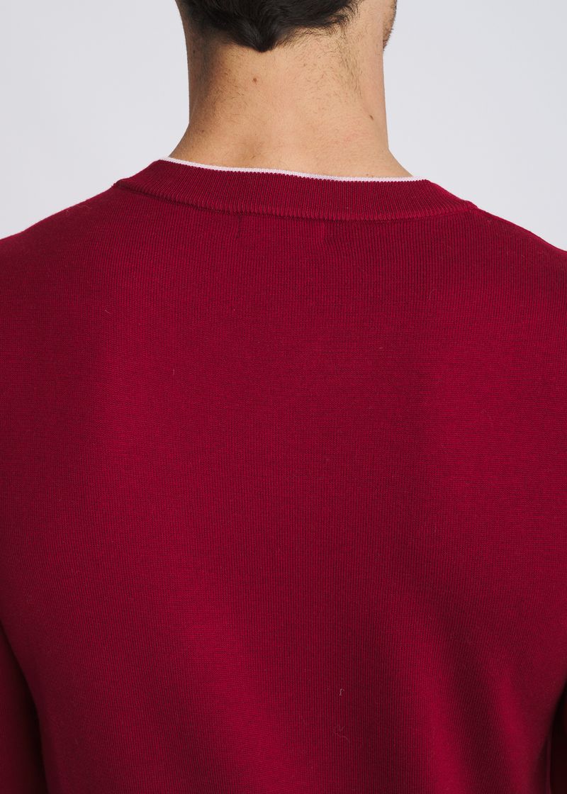MERLOT/PETAL CONTRAST V-NECK WOOL BLEND KNIT SWEATER PM-16418