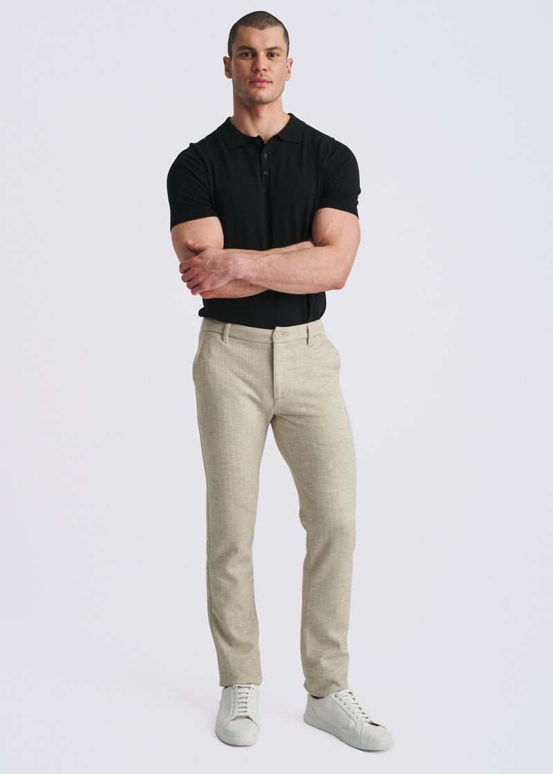 MOCHA WOOL-LOOK HERRINGBONE STRETCH KNIT TAILORED PANTS PM-3303-66