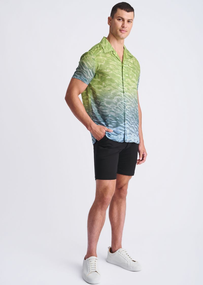 TEAL/GREEN POOL PRINTED MODAL SHORT SLEEVE BORDER SHIRT PM-49023