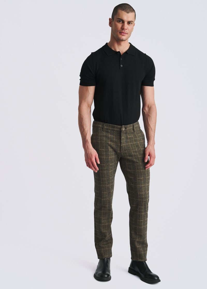 KHAKI PLAID WOOL-LOOK STRETCH KNIT TAILORED PANTS PM-3303-70