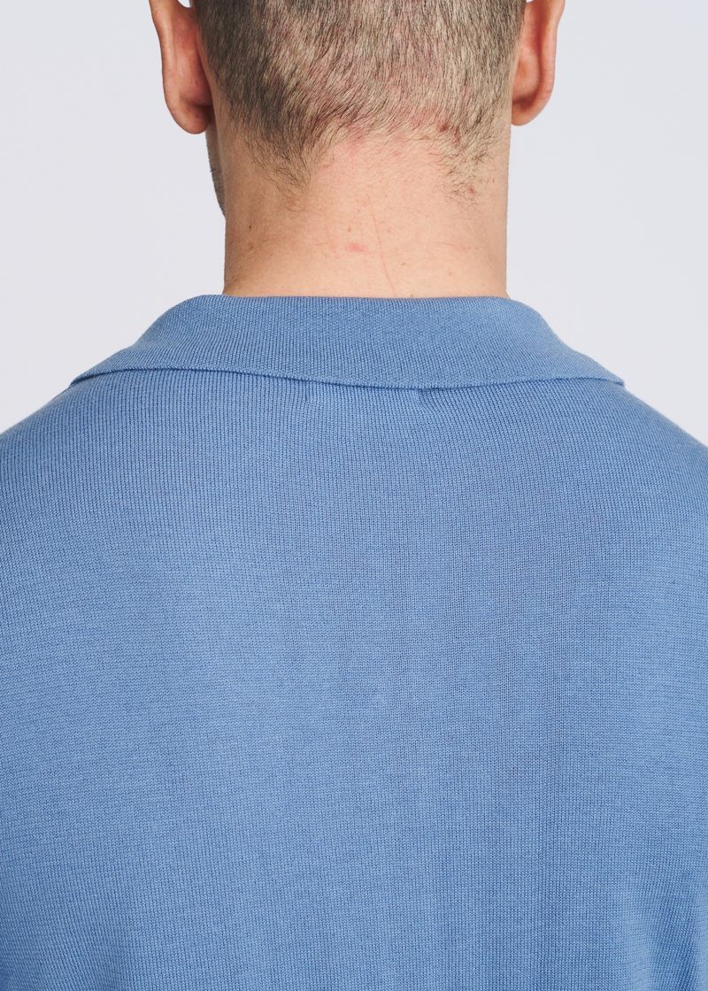 INDIGO 3-BUTTON POLO WOOL BLEND KNIT SWEATER PM-16419