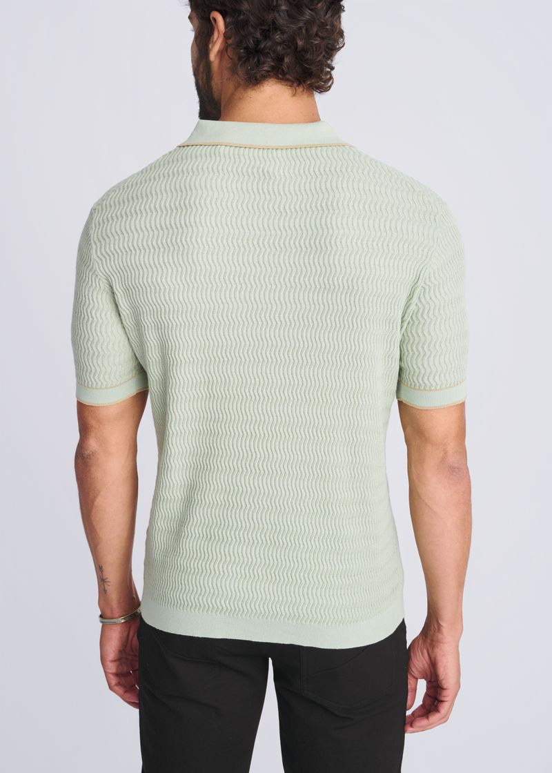 MOSS/ALOE WAVEY TEXTURED COTTON JOHNNY COLLAR KNIT POLO PM-16331