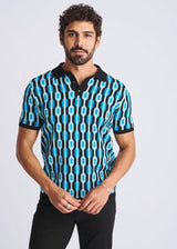 OCEAN/BLACK RETRO CHAINS JACQUARD COTTON 3-BUTTON KNIT POLO PM-16328