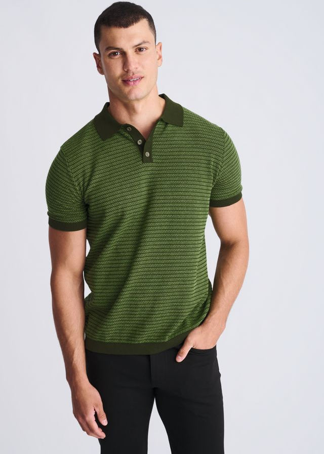 PEAR/COMBAT TWO TONE TEXTURED COTTON 3-BUTTON KNIT POLO PM-16321