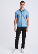 LAGOON/GLACIER HONEYCOMB TEXTURED COTTON BUTTON FRONT KNIT SHIRT PM-16329