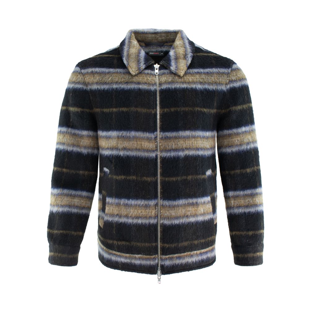 MIDNIGHT/OCHRE PLAID WOOL ZIP-UP JACKET PM-3071