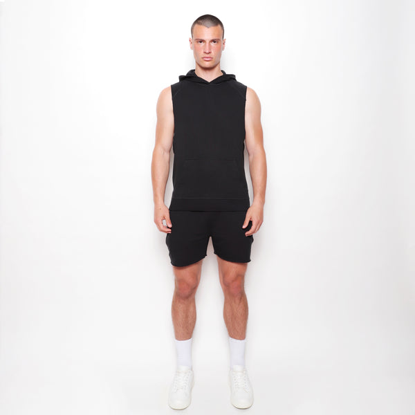 BLACK SLEEVELESS FLEECE HOODIE PM-70010