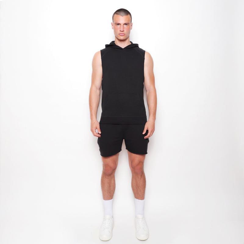 BLACK SLEEVELESS FLEECE HOODIE PM-70010