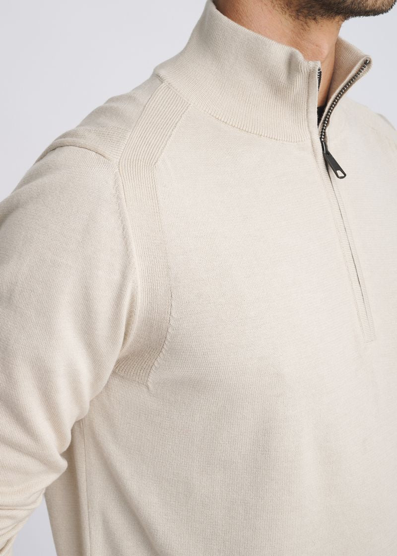 OATMEAL QUARTER ZIP WOOL BLEND KNIT CARDIGAN PM-16417