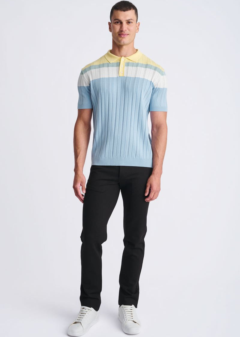 BLUE ICE/YOLK COLOR BLOCK SILK/TENCEL 3-BUTTON KINIT POLO PM-16322