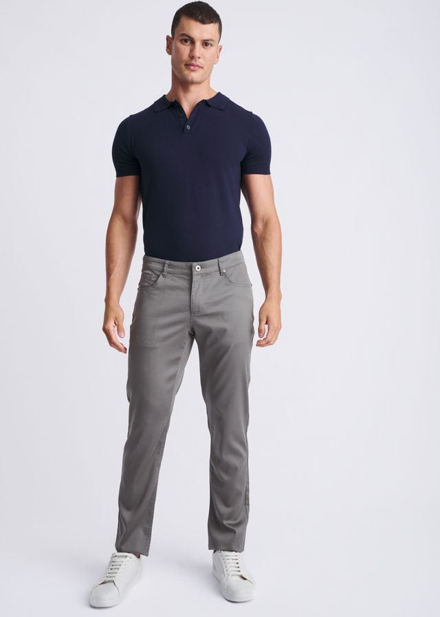 FOSSIL GREY LIGHTWEIGHT TEXTURED STRETCH WOVEN 5-POCKET JEANS PM-3052