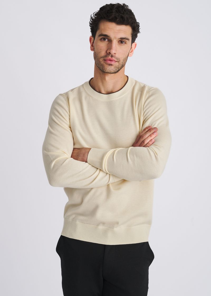 YOLK CONTRAST CREW NECK WOOL BLEND KNIT SWEATER PM-16422