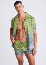 TEAL/GREEN POOL 2.5" INSEAM PRINTED SWIM SHORTS W/ MESH LINING PM-6002-63