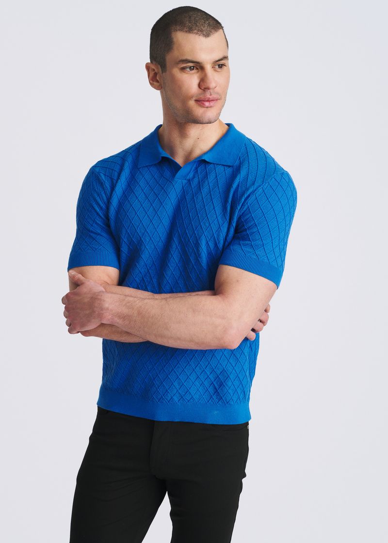 COBALT TEXTURED DIAMOND JOHNNY COLLAR KNIT POLO PM-16335