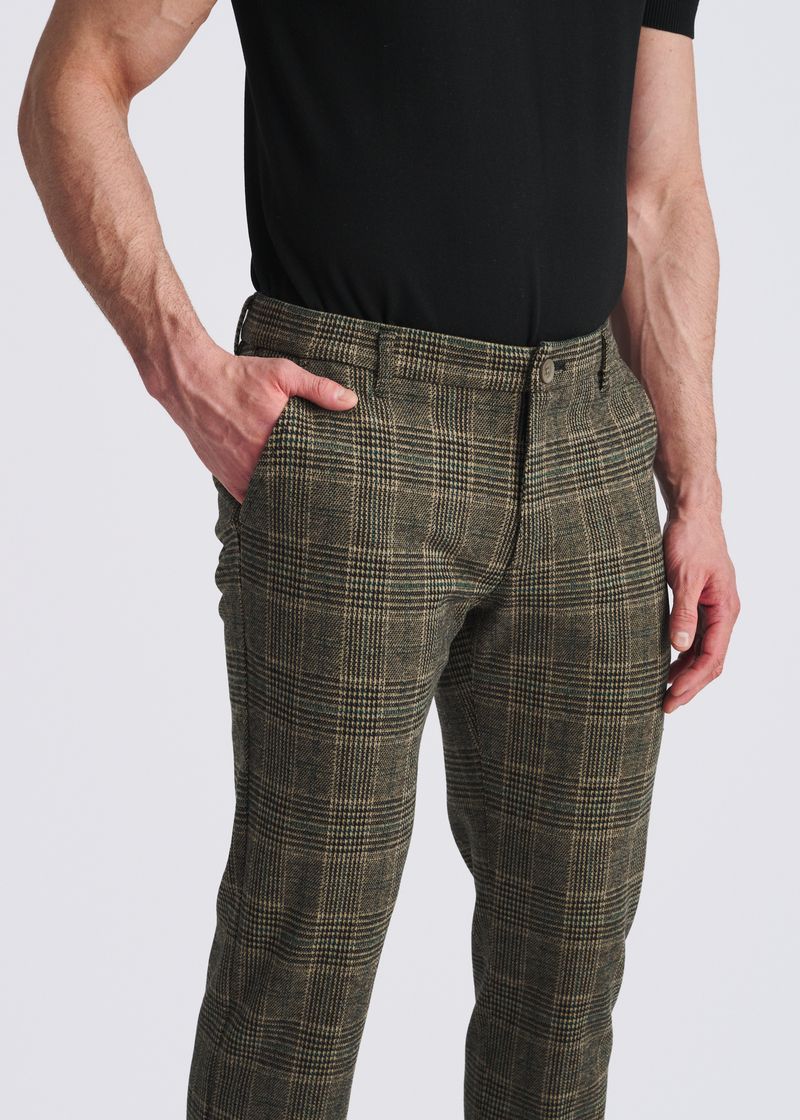 KHAKI PLAID WOOL-LOOK STRETCH KNIT TAILORED PANTS PM-3303-70