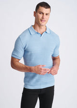 GLACIER/LAGOON WAVEY TEXTURED COTTON JOHNNY COLLAR KNIT POLO PM-16331