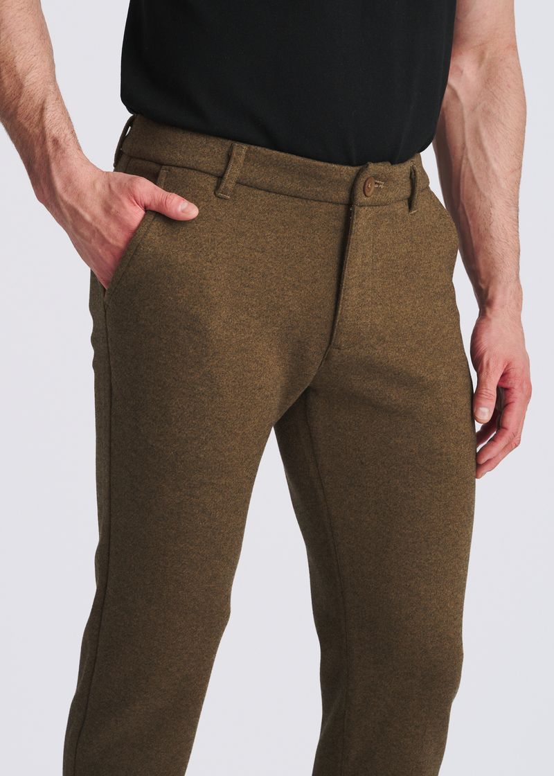 BROWN WOOL-LOOK STRETCH KNIT TAILORED PANTS PM-3303-74