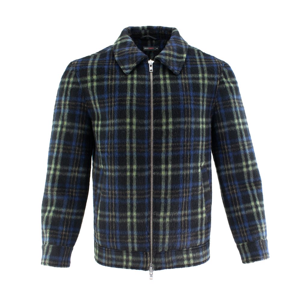 BLUE/SPROUT PLAID WOOL ZIP-UP JACKET PM-3070