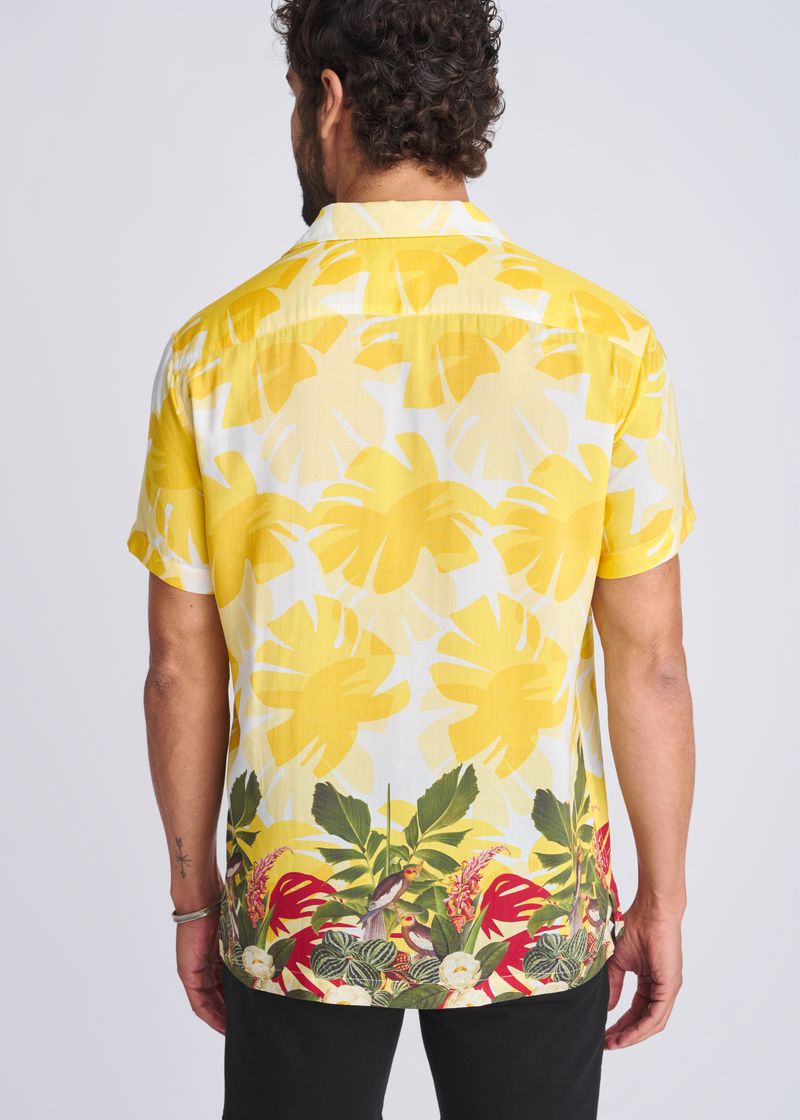 AMBER/LEAF TROPICS PRINTED MODAL SHORT SLEEVE BORDER SHIRT PM-49027