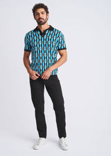OCEAN/BLACK RETRO CHAINS JACQUARD COTTON 3-BUTTON KNIT POLO PM-16328