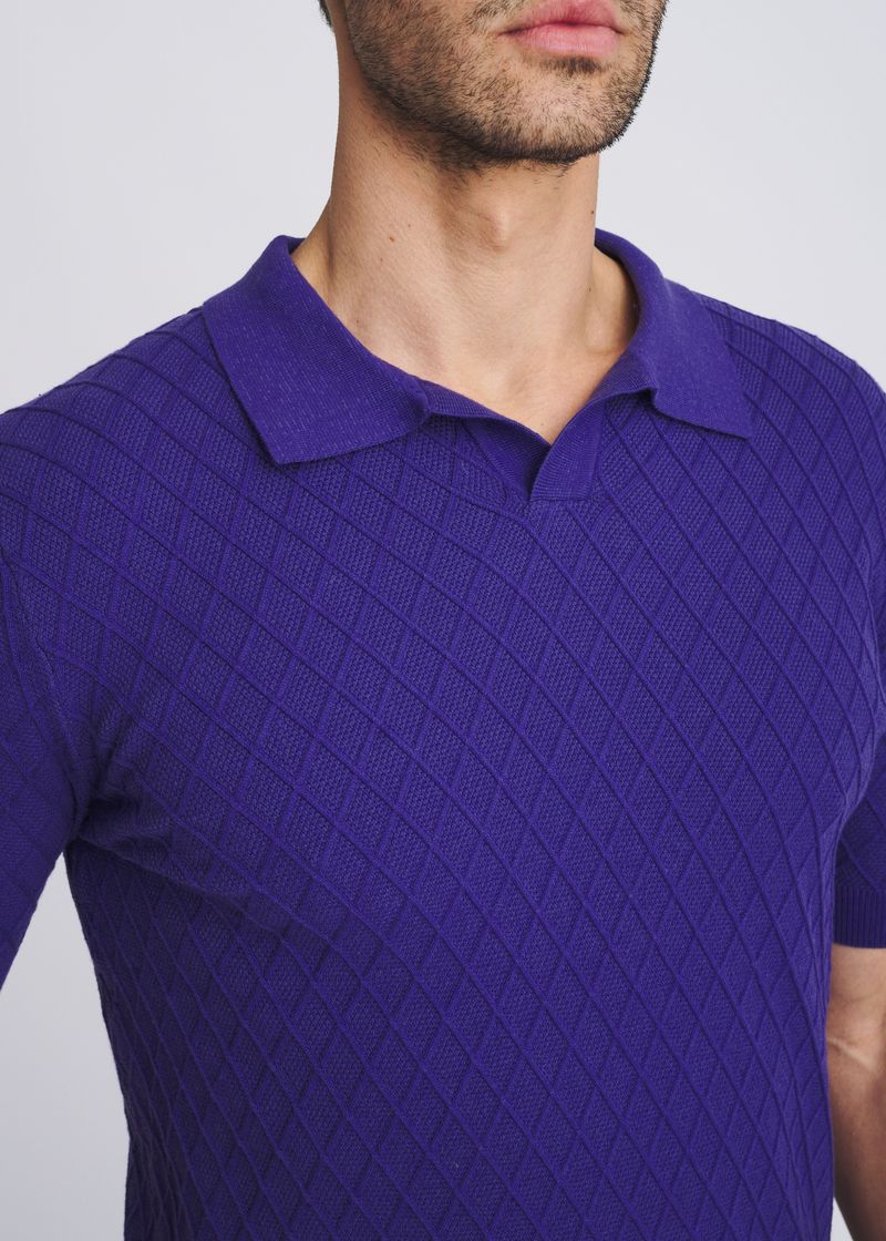 DEEP PURPLE TEXTURED DIAMOND JOHNNY COLLAR KNIT POLO PM-16335