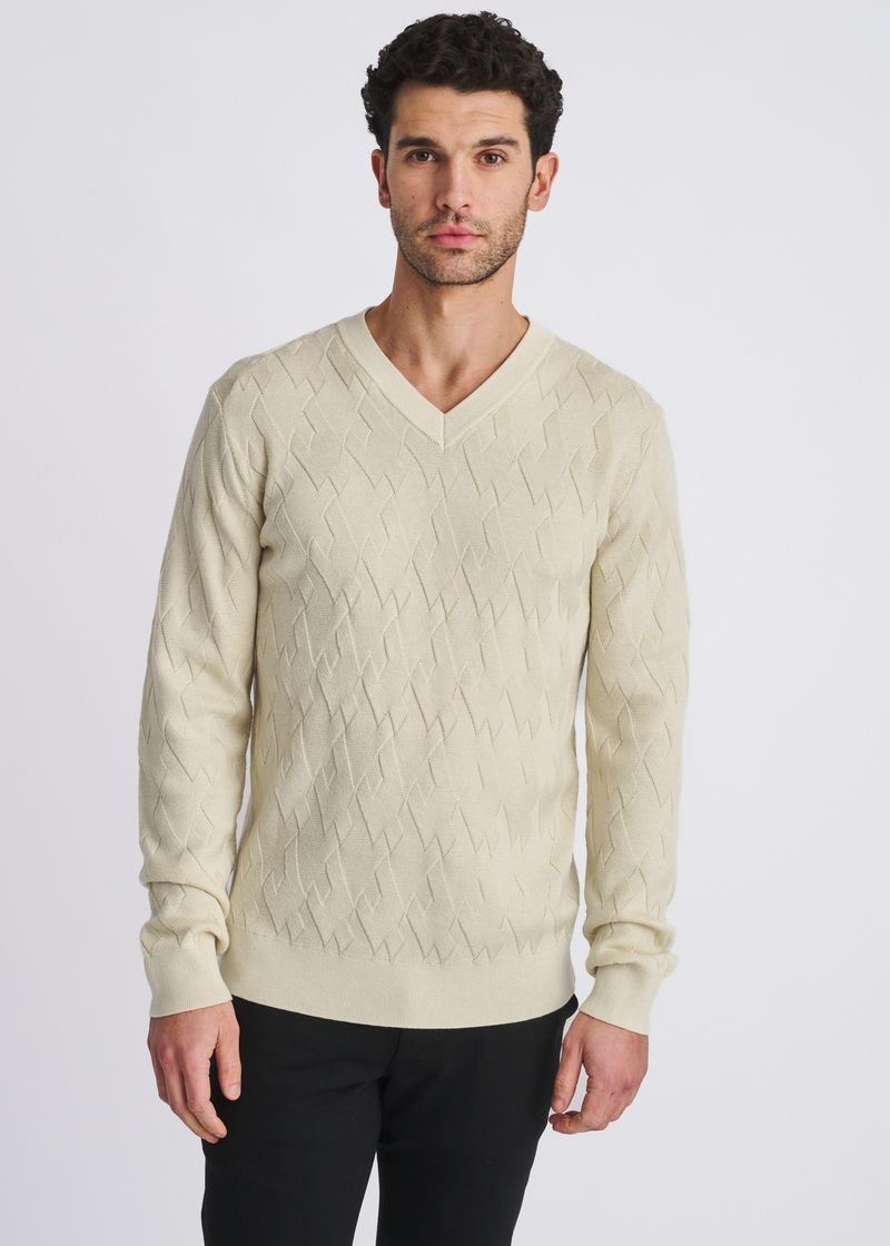 PARCHMENT V-NECK BASKETWEAVE WOOL BLEND KNIT SWEATER PM-16420