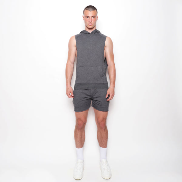 HEATHER GREY SLEEVELESS FLEECE HOODIE PM-70010