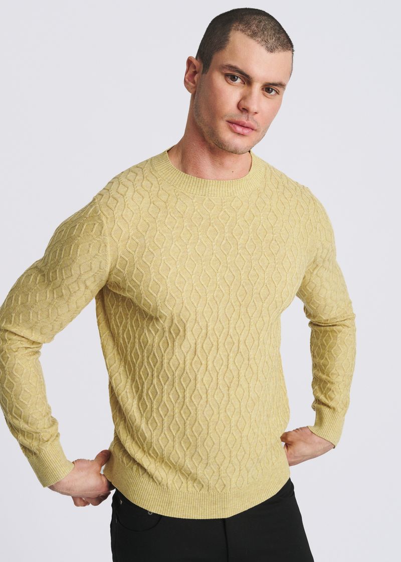 taffy CABLE KNIT CREW NECK WOOL BLEND SWEATER PM-16421