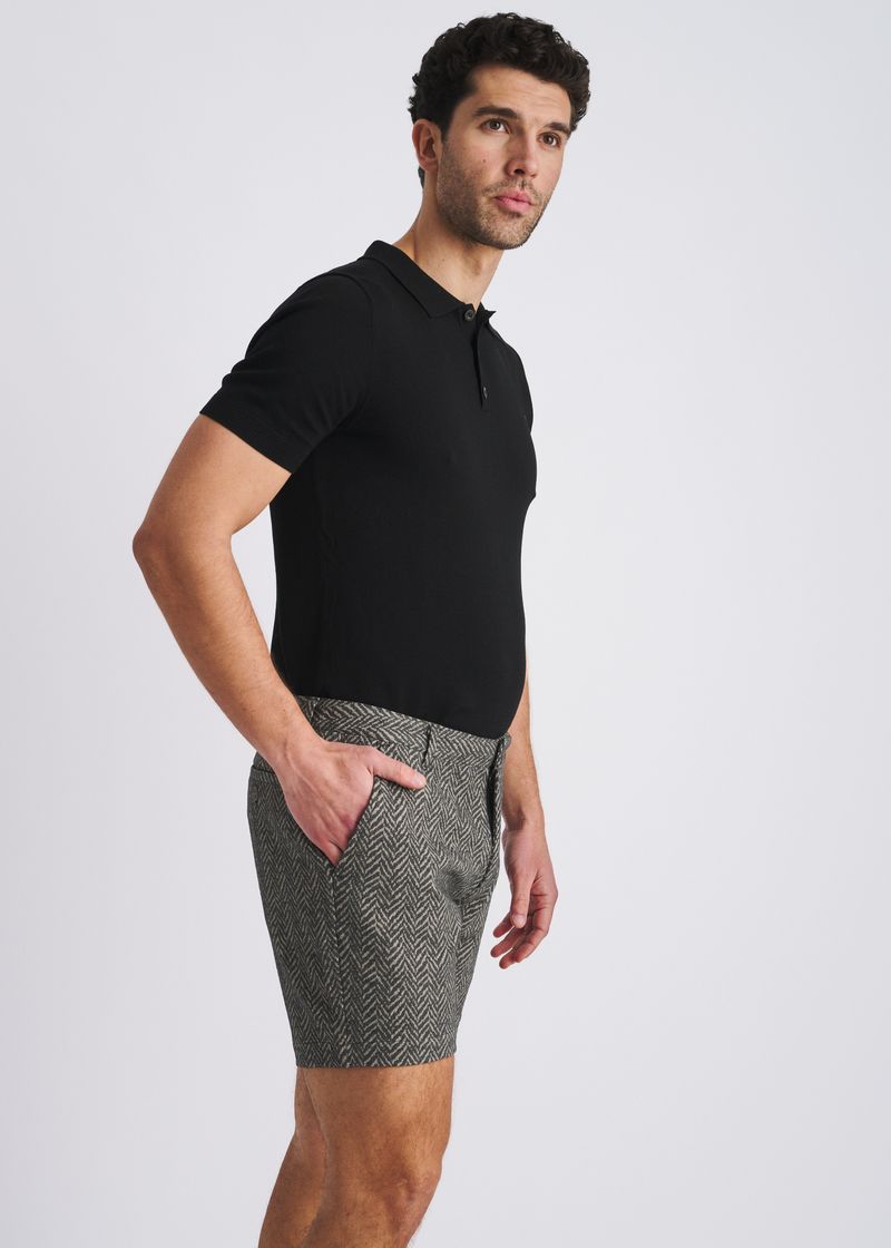 CHARCOAL HERRINGBONE JACQUARD 6" INSEAM STRETCH KNIT CHINO SHORTS PM-2548