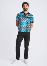 OCEAN/BLACK RETRO CHAINS JACQUARD COTTON 3-BUTTON KNIT POLO PM-16328