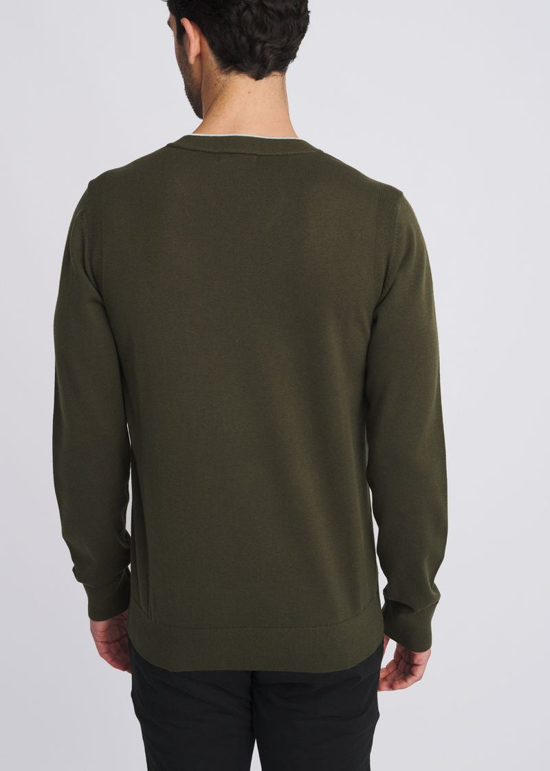 MOSS/SEACREST CONTRAST V-NECK WOOL BLEND KNIT SWEATER PM-16418