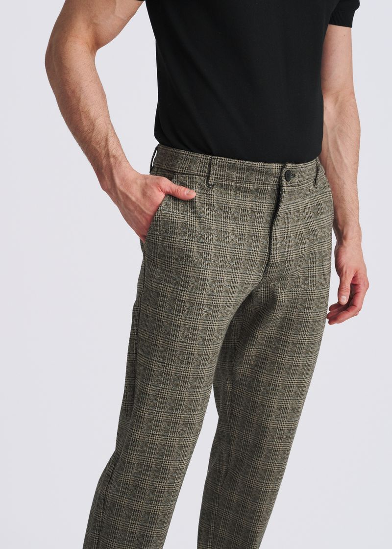 CAPUCCINO GLEN PLAID CLASSIC FIT WOOL-LOOK STRETCH KNIT TAILORED PANTS PM-3063-01