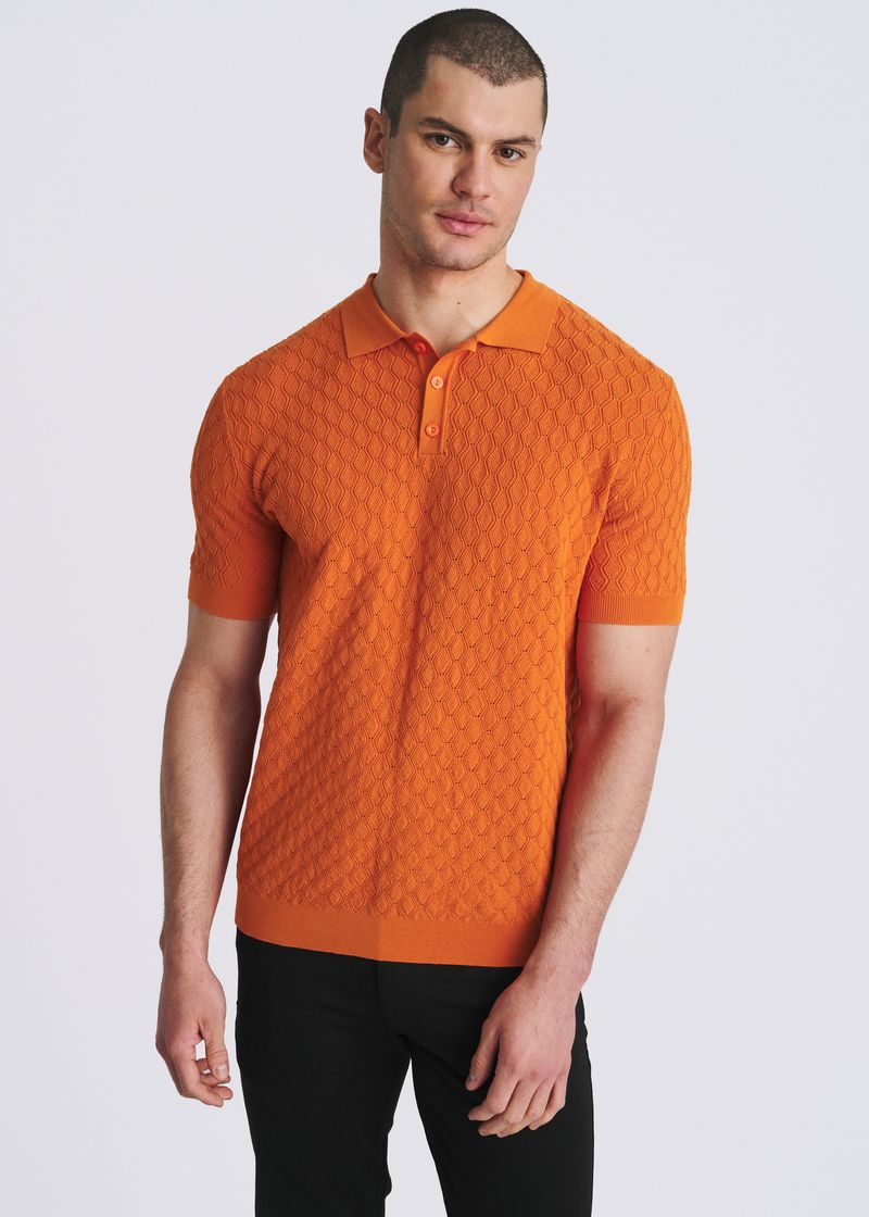 SALSA TEXTURED WAVE SILK/TENCEL 3-BUTTON KNIT POLO PM-16338