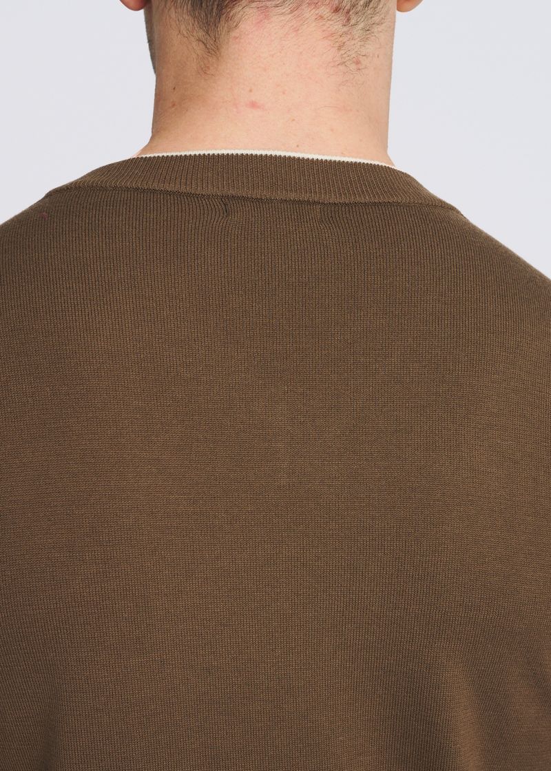 SEPIA/YOLK CONTRAST V-NECK WOOL BLEND KNIT SWEATER PM-16418