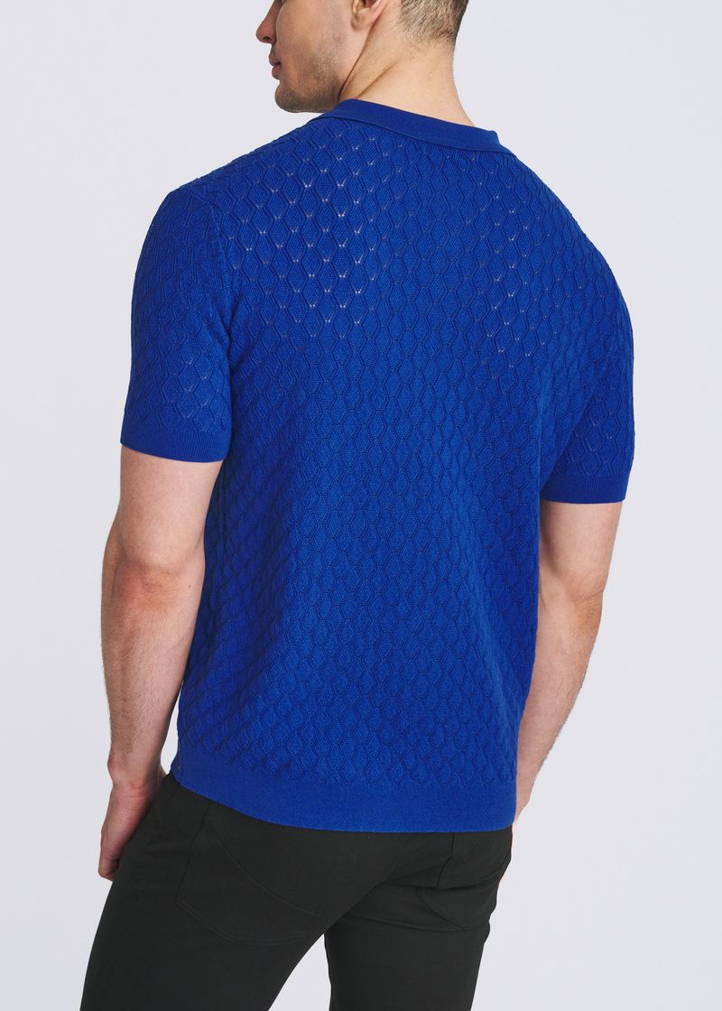 ROYAL TEXTURED WAVE SILK/TENCEL 3-BUTTON KNIT POLO PM-16338