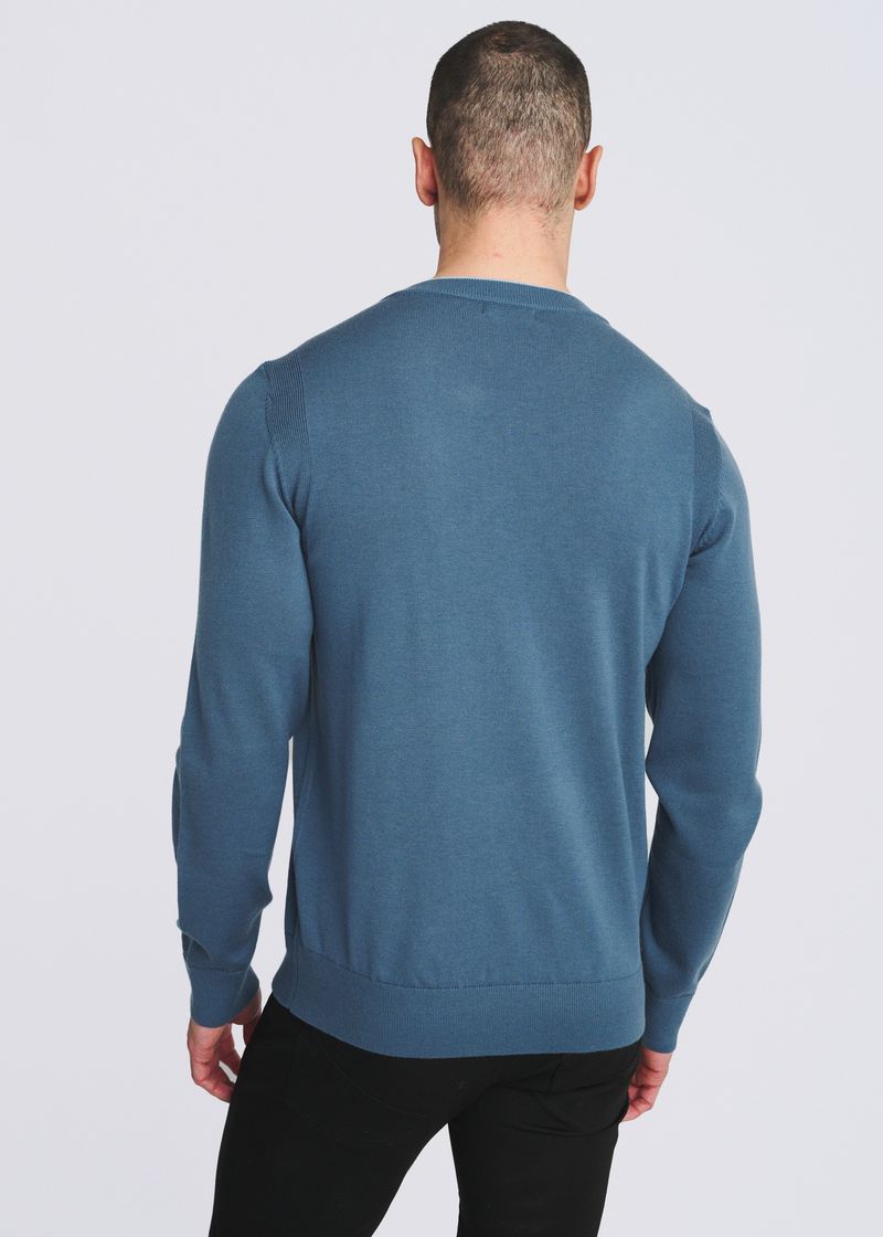 PETROL/AQUA CONTRAST V-NECK WOOL BLEND KNIT SWEATER PM-16418