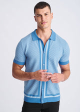 LAGOON/GLACIER HONEYCOMB TEXTURED COTTON BUTTON FRONT KNIT SHIRT PM-16329