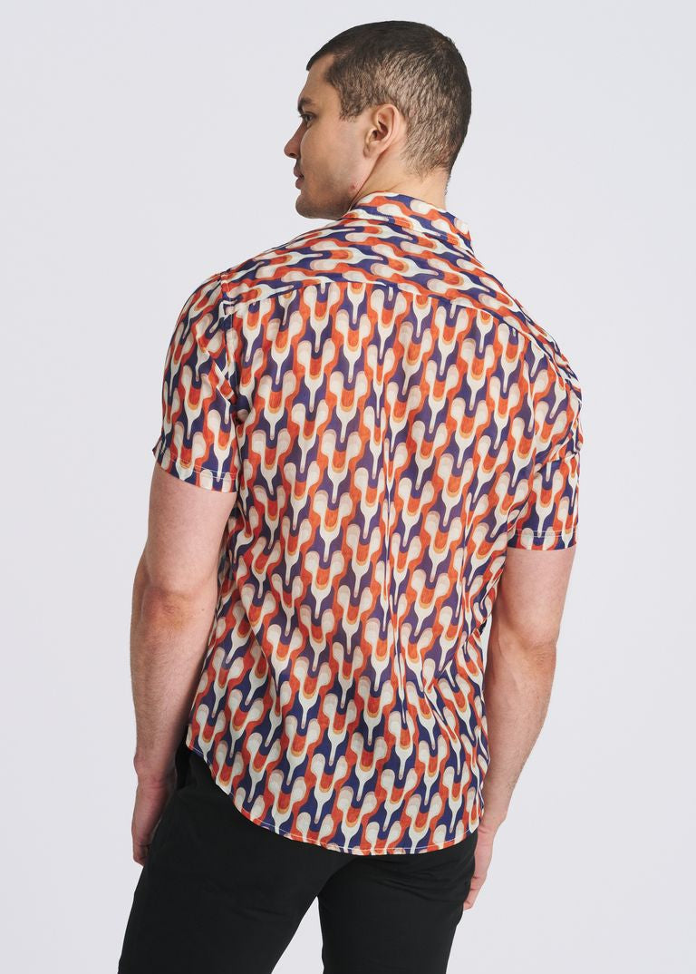 RUST/ADMIRAL SWIRLS PRINTED LIGHTWEIGHT COTTON/SILK SHORT SLEEVE SHIRT PM-46054