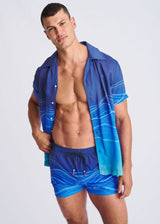 BLUE/OCEAN WAVES 2.5" INSEAM PRINTED SWIM SHORTS W/ MESH LINING PM-6002-62