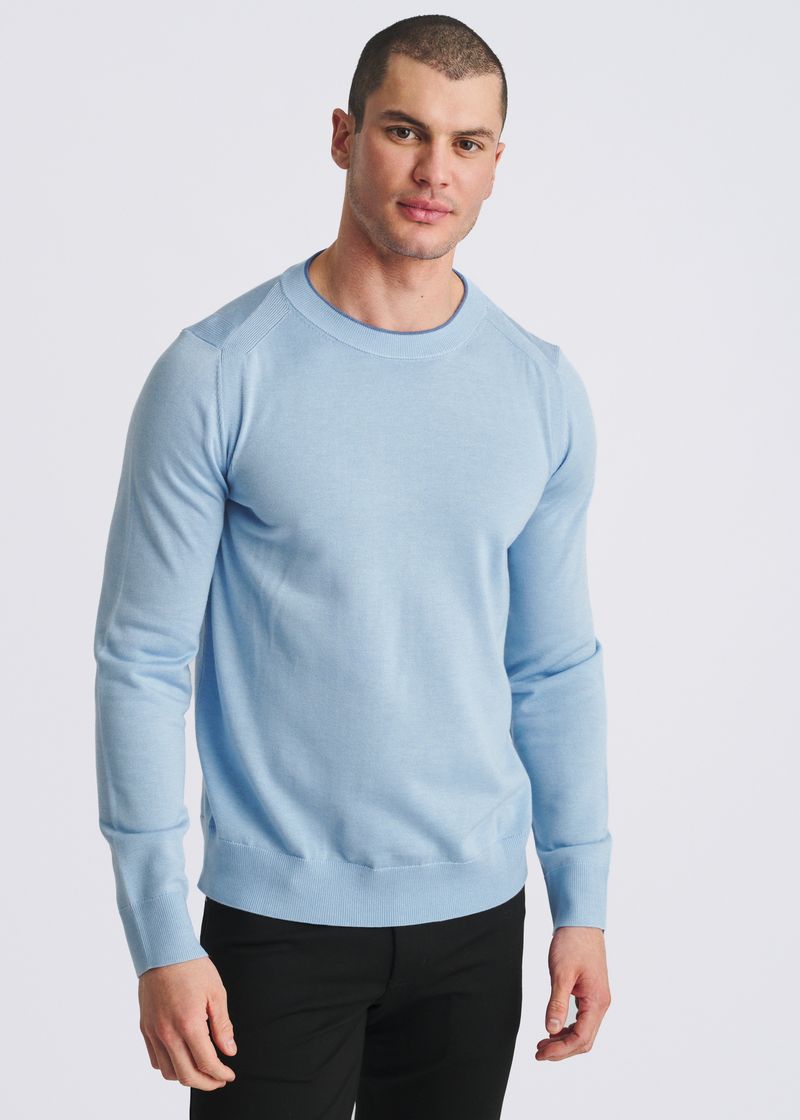 BLUE FINCH CONTRAST CREW NECK WOOL BLEND KNIT SWEATER PM-16422