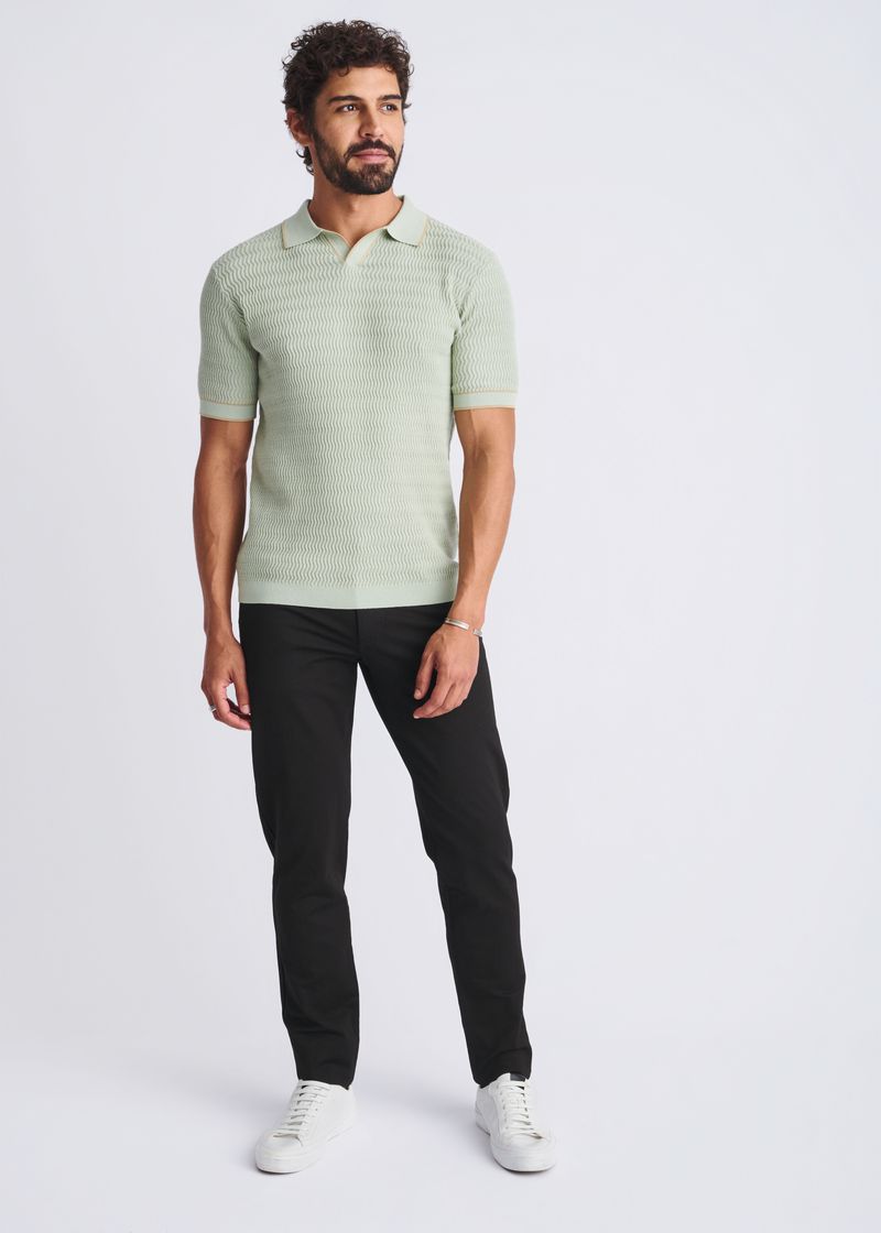 MOSS/ALOE WAVEY TEXTURED COTTON JOHNNY COLLAR KNIT POLO PM-16331