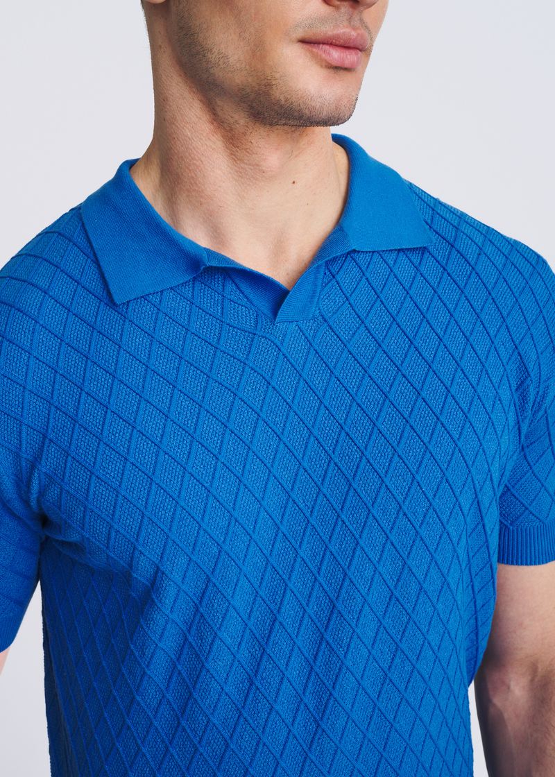 COBALT TEXTURED DIAMOND JOHNNY COLLAR KNIT POLO PM-16335