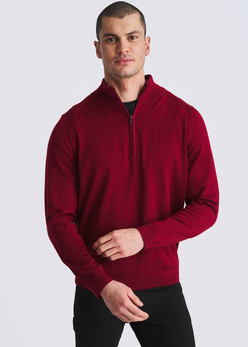 MERLOT QUARTER ZIP WOOL BLEND KNIT CARDIGAN PM-16417