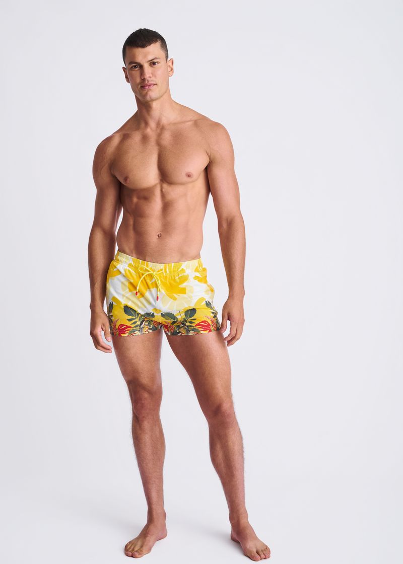 AMBER/LEAF TROPICS 2.5" INSEAM PRINTED SWIM SHORTS W/ MESH LINING PM-6002-67