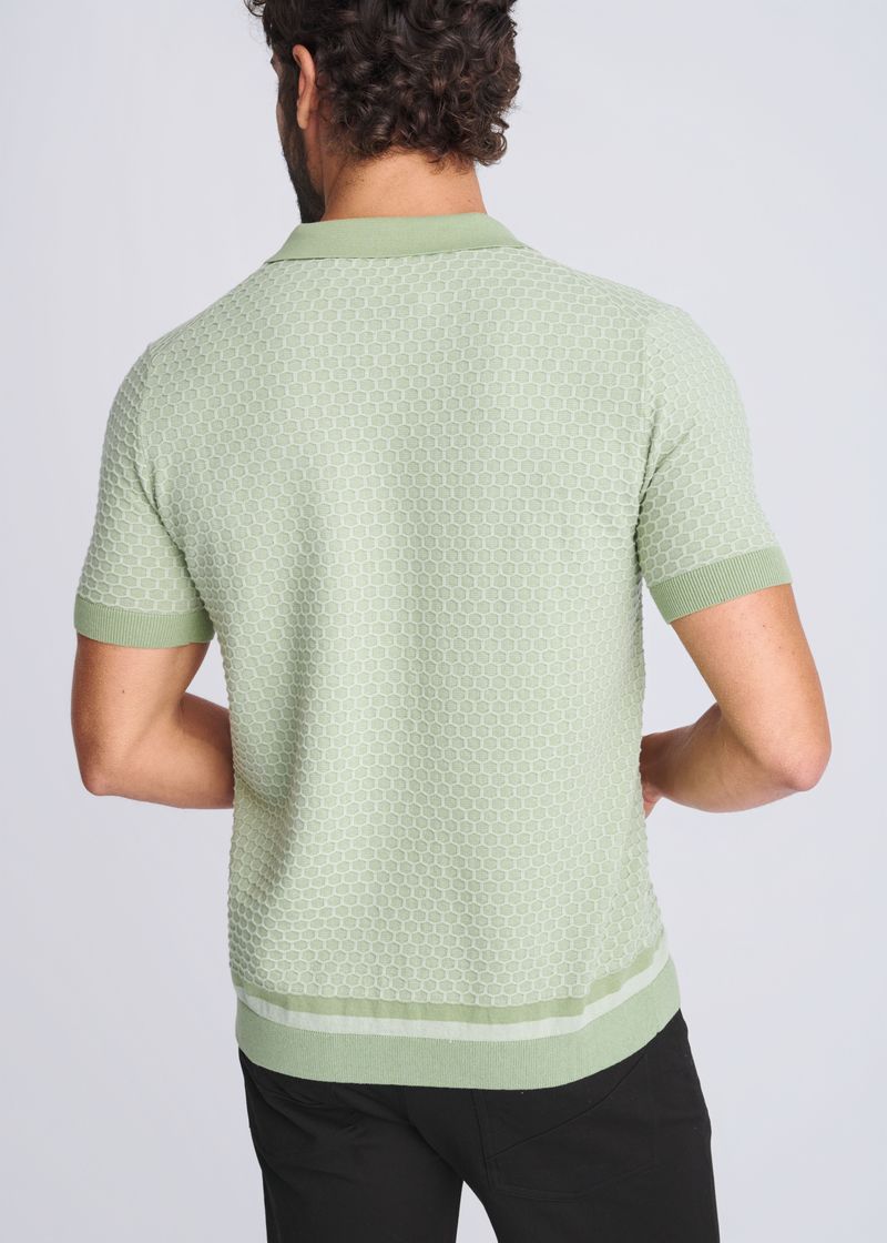 MOSS/ALOE HONEYCOMB TEXTURED COTTON BUTTON FRONT KNIT SHIRT PM-16329