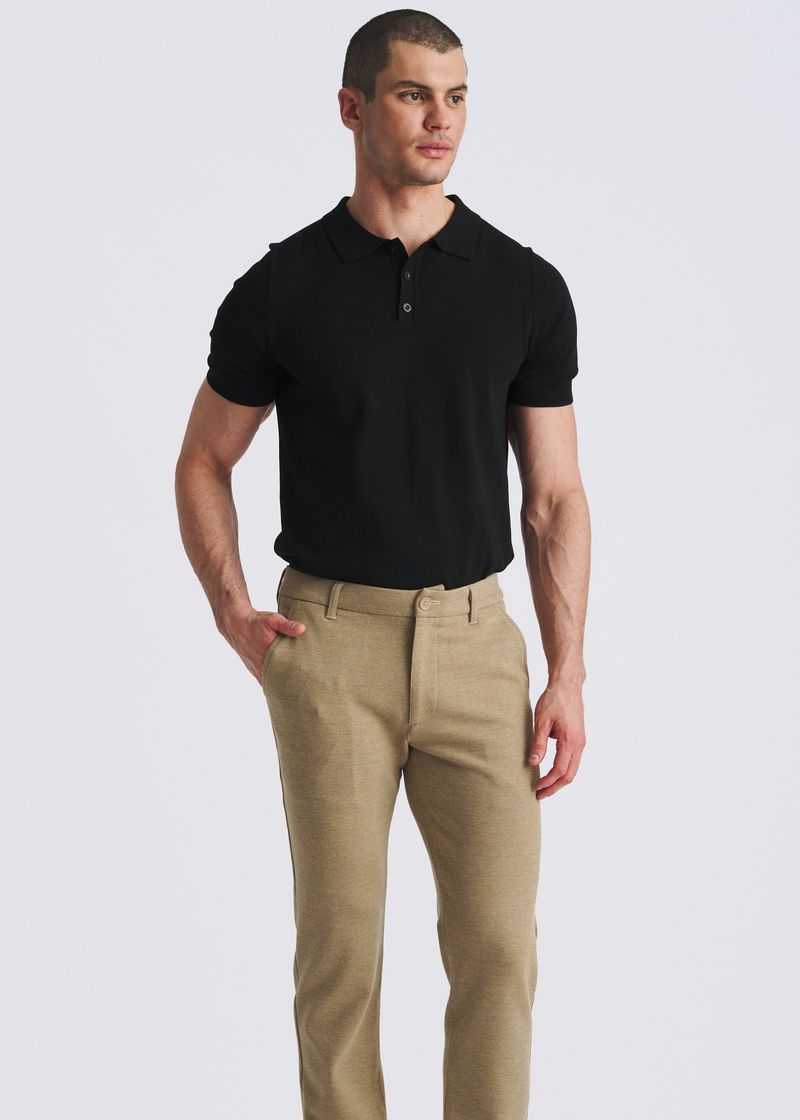 CAMEL CHECKS WOOL-LOOK STRETCH KNIT TAILORED PANTS PM-3303-73