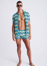 TEAL/GOLD DIAMONDS PRINTED SEERSUCKER SWIM SHORTS W/MESH LINING PM-6018-48