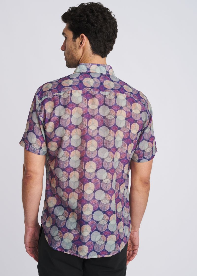 SAGE/PURPLE CIRCLES PRINTED LIGHTWEIGHT COTTON/SILK SHORT SLEEVE SHIRT PM-46055