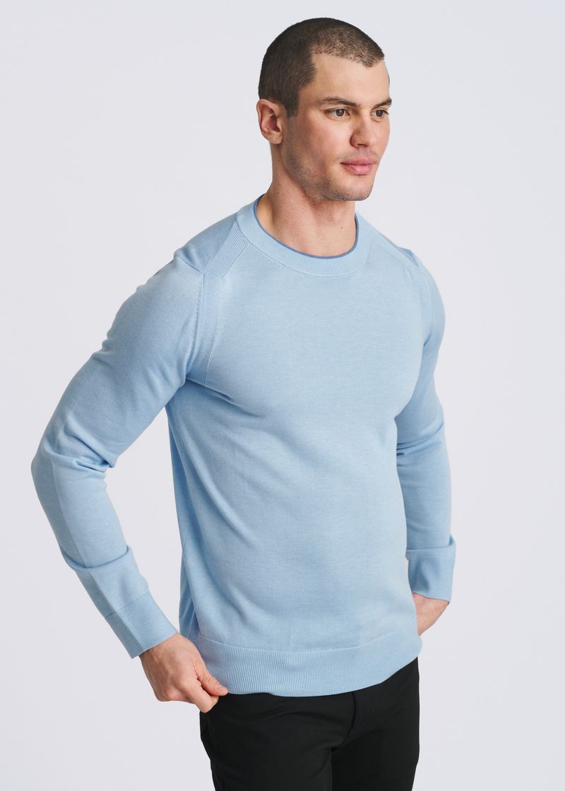 BLUE FINCH CONTRAST CREW NECK WOOL BLEND KNIT SWEATER PM-16422