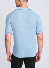 GLACIER/LAGOON WAVEY TEXTURED COTTON JOHNNY COLLAR KNIT POLO PM-16331